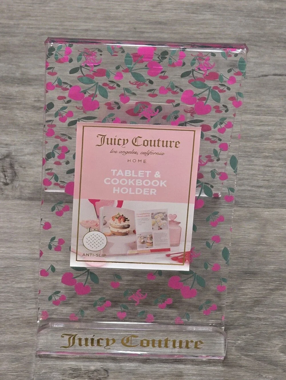 Juicy Couture Home Heart Cherry Logo Tablet & Cookbook Acrylic Holder